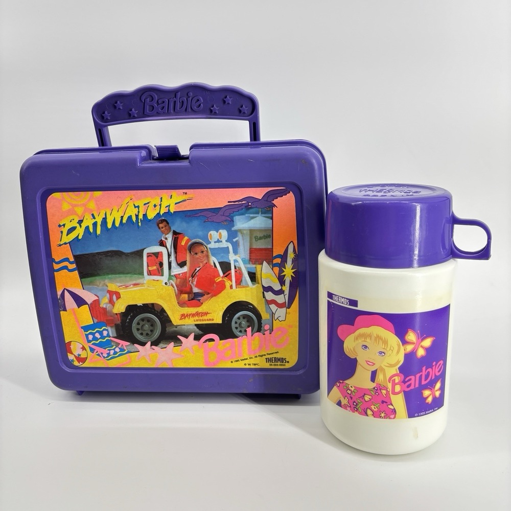 Baywatch‎ Barbie Vintage Thermos Lunchbox Hardshell Purple 1995 Vintage Plastic
